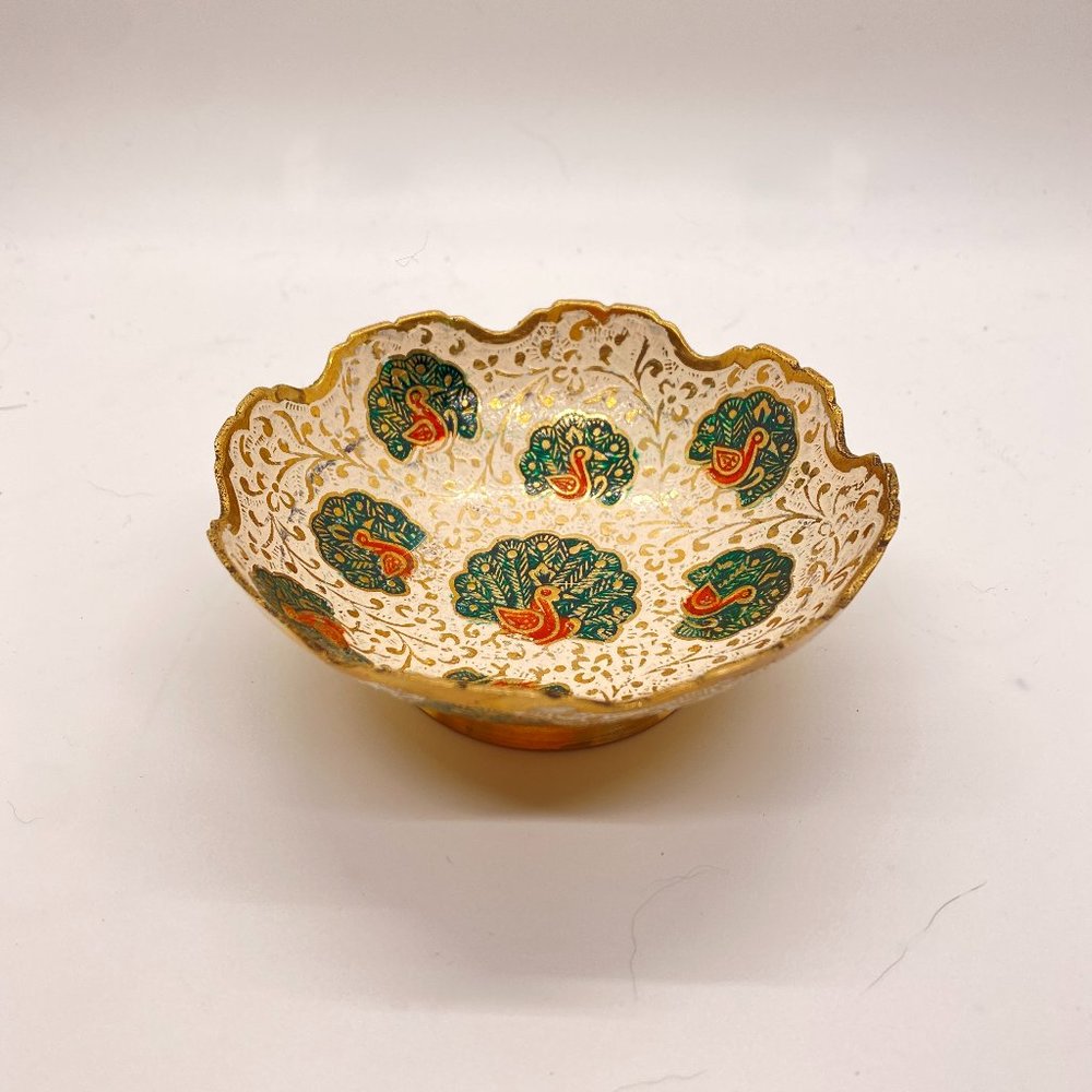 Vintage Gold Peacock Ring Small Scalloped Dish